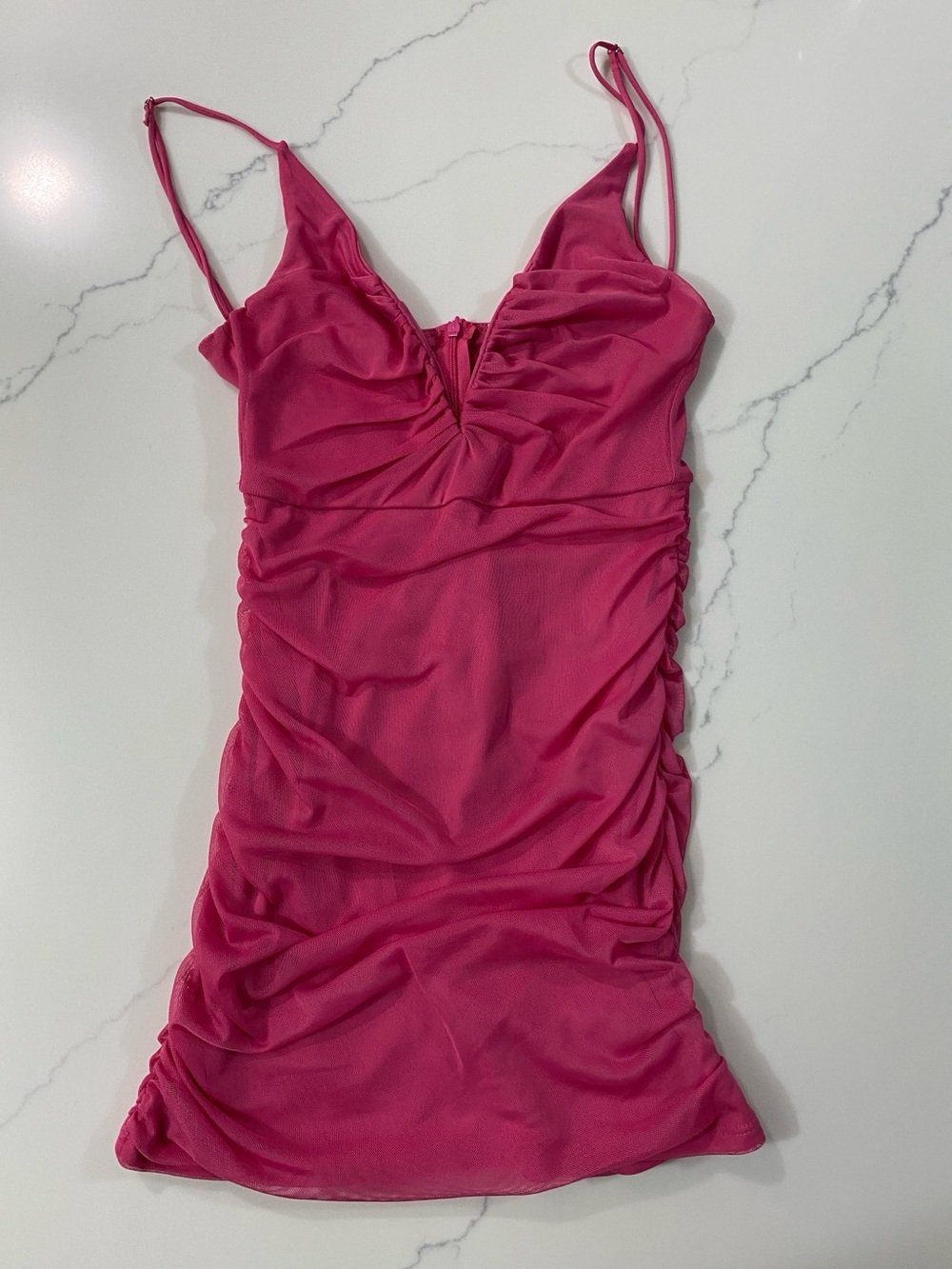 Lucy in the Sky Hot Pink Ruched Mini Dress
